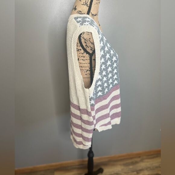 POL high low open knit sleeveless sweater V neck oversized patriotic beach vacay - Picture 6 of 8